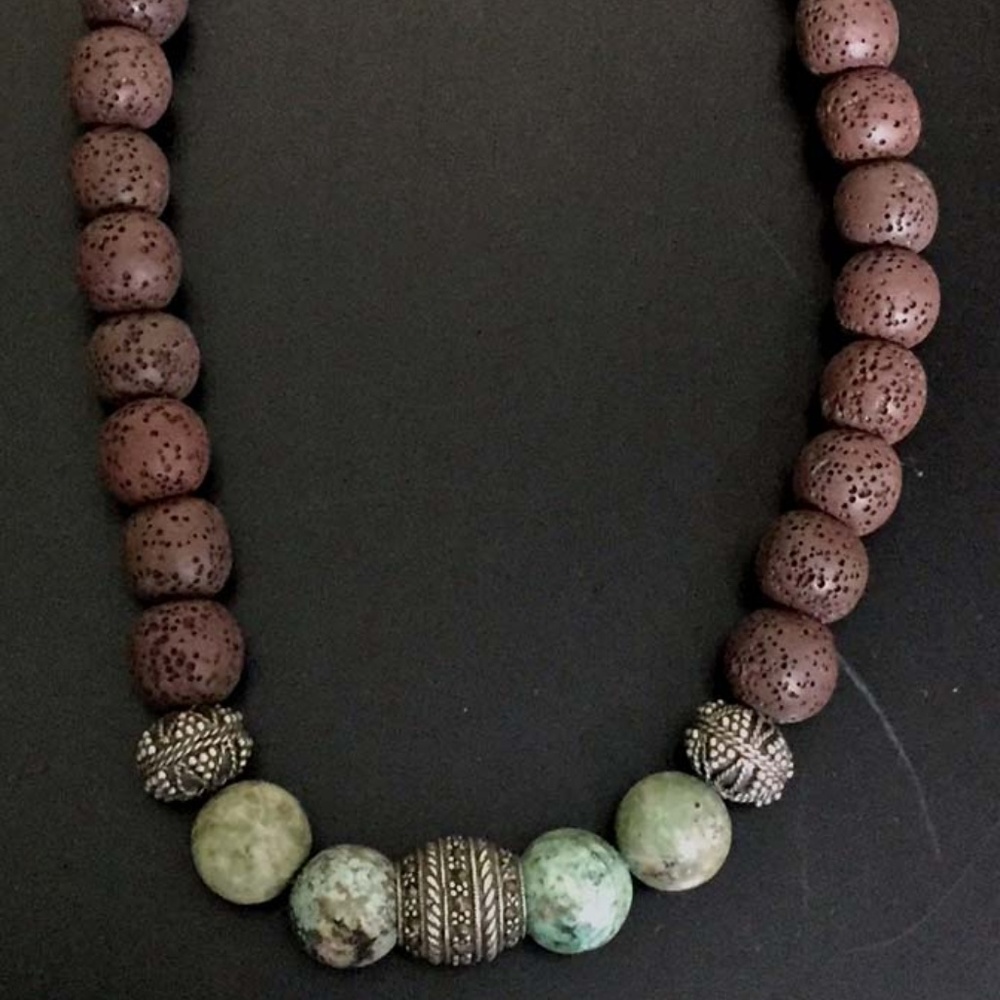 Genuine Turquoise, Silver and Lavarock Necklace